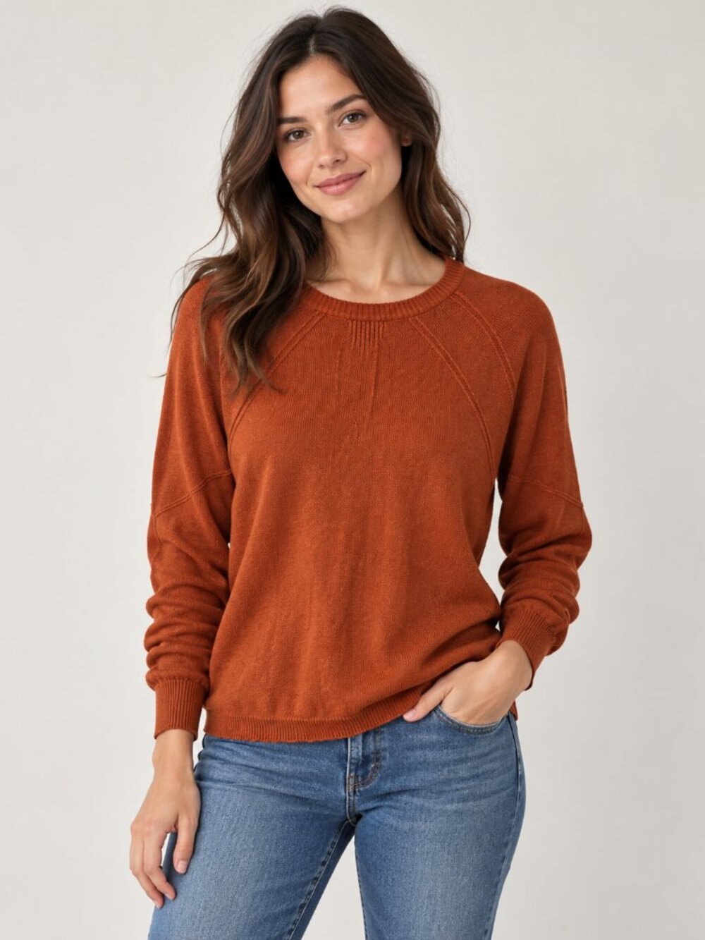 prAna Rust Orange Lightweight Knit Crewneck Sweater Size Small